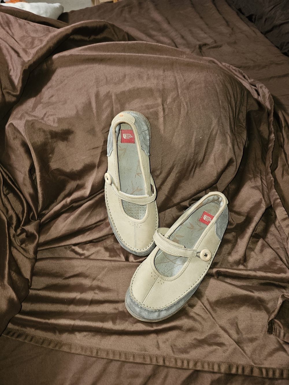 The North Face Beige and Gray Mary Jane Flats